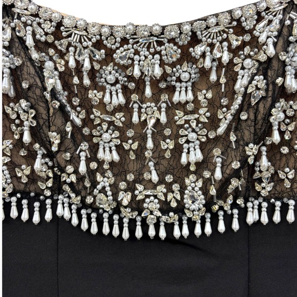 Mac‎ Duggal Ieena NEW Black Wide Strap Embellished Top Midi Dress $598 - Size 8 - Picture 7 of 16